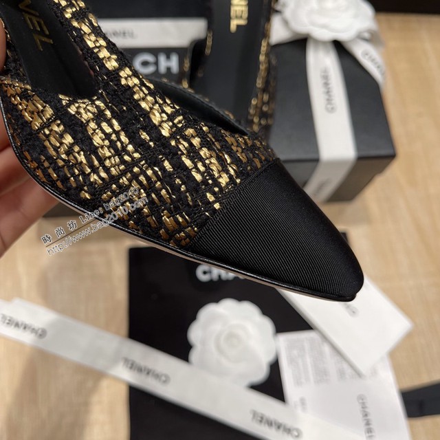 Chanel專櫃經典款女士拼色涼鞋 香奈兒時尚slingback拼色涼鞋平跟鞋中跟鞋 dx2576